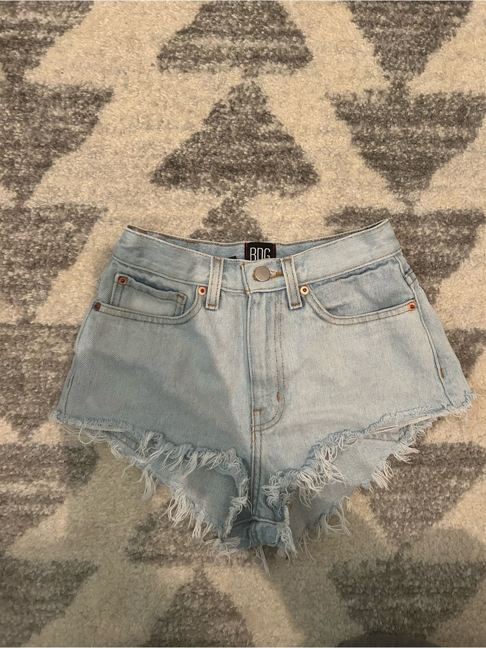 BDG Light Wash Denim High-Rise Frayed Hem Shorts (High Rise Cheeky)